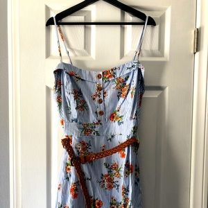 Forever 21 Plus Size 3X Blue Flower Dress W/Belt